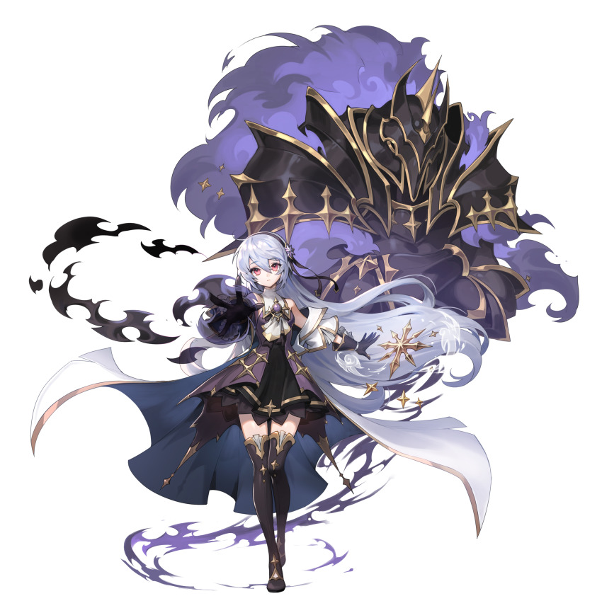 1girl, absurdres, black_gloves, black_legwear, breasts, dress, expressionless, full_body