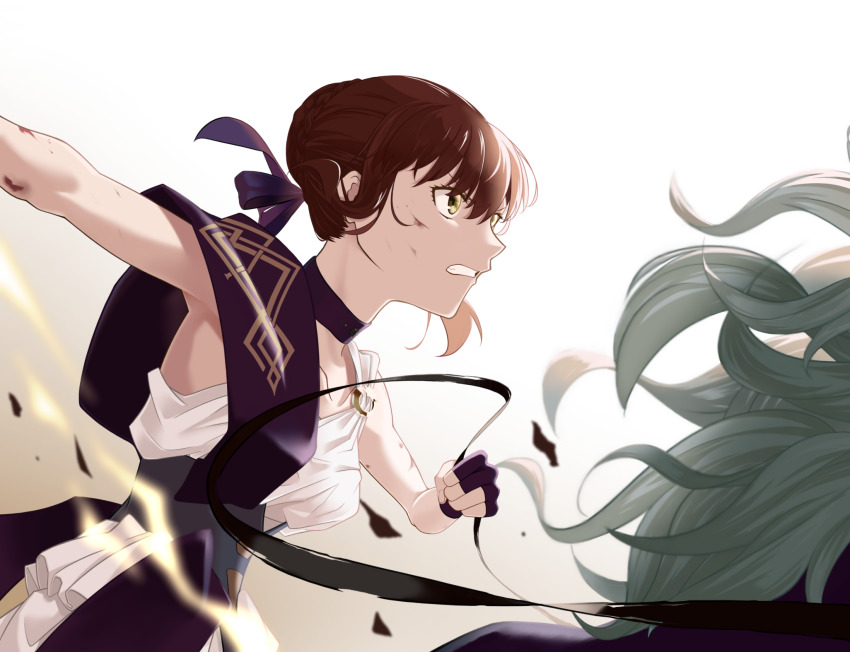 1girl, ancient_greek_clothes, animal, blood, blue_bow, blue_choker, blue_gloves, bow