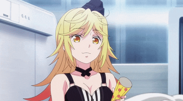 1girl, animated, animated_gif, anime_screenshot, black_dress, black_headwear, blonde_hair, breasts