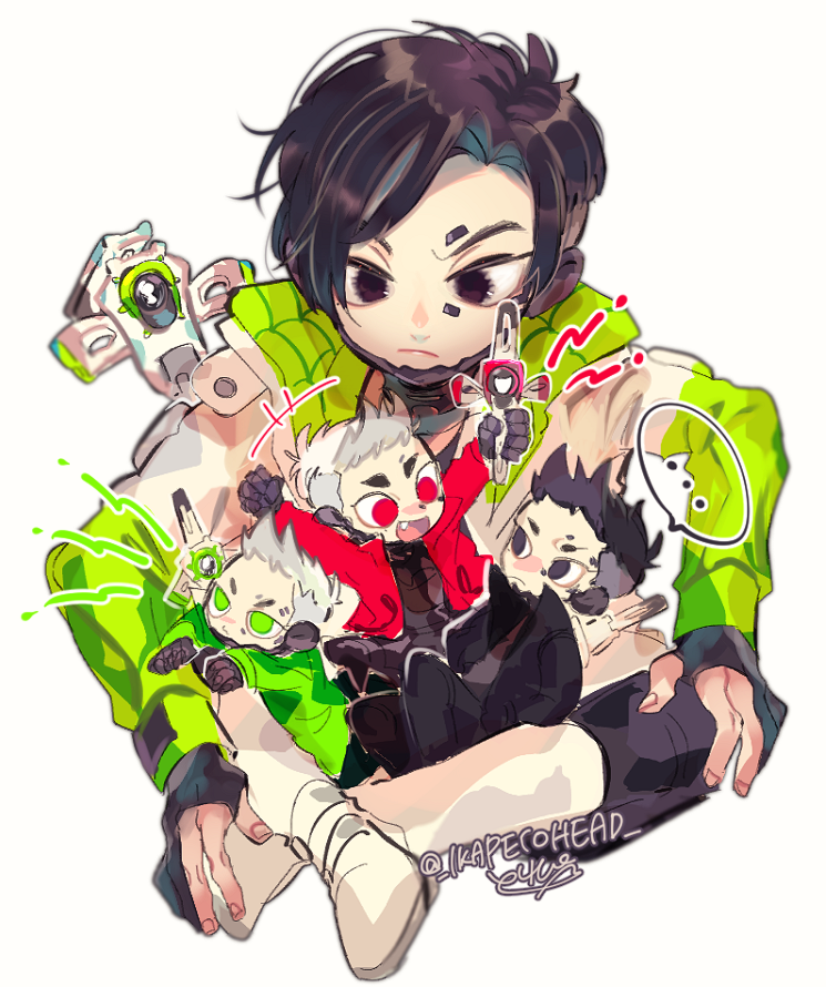 ..., 4boys, animification, apex_legends, black_eyes, black_hair, black_pants, chibi