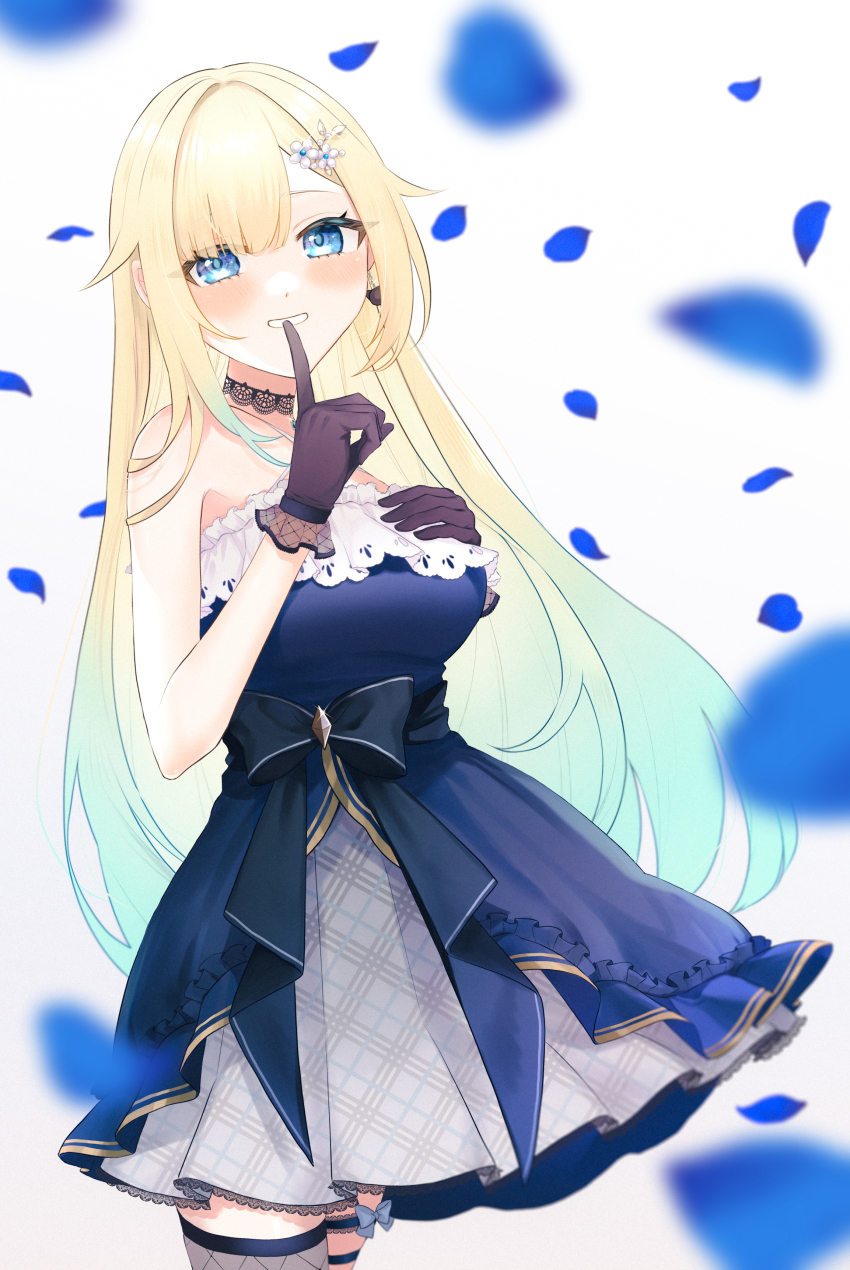 1girl, absurdres, aizawa_ema, aizawa_ema_(1st_costume), bare_shoulders, black_choker, black_gloves, blonde_hair