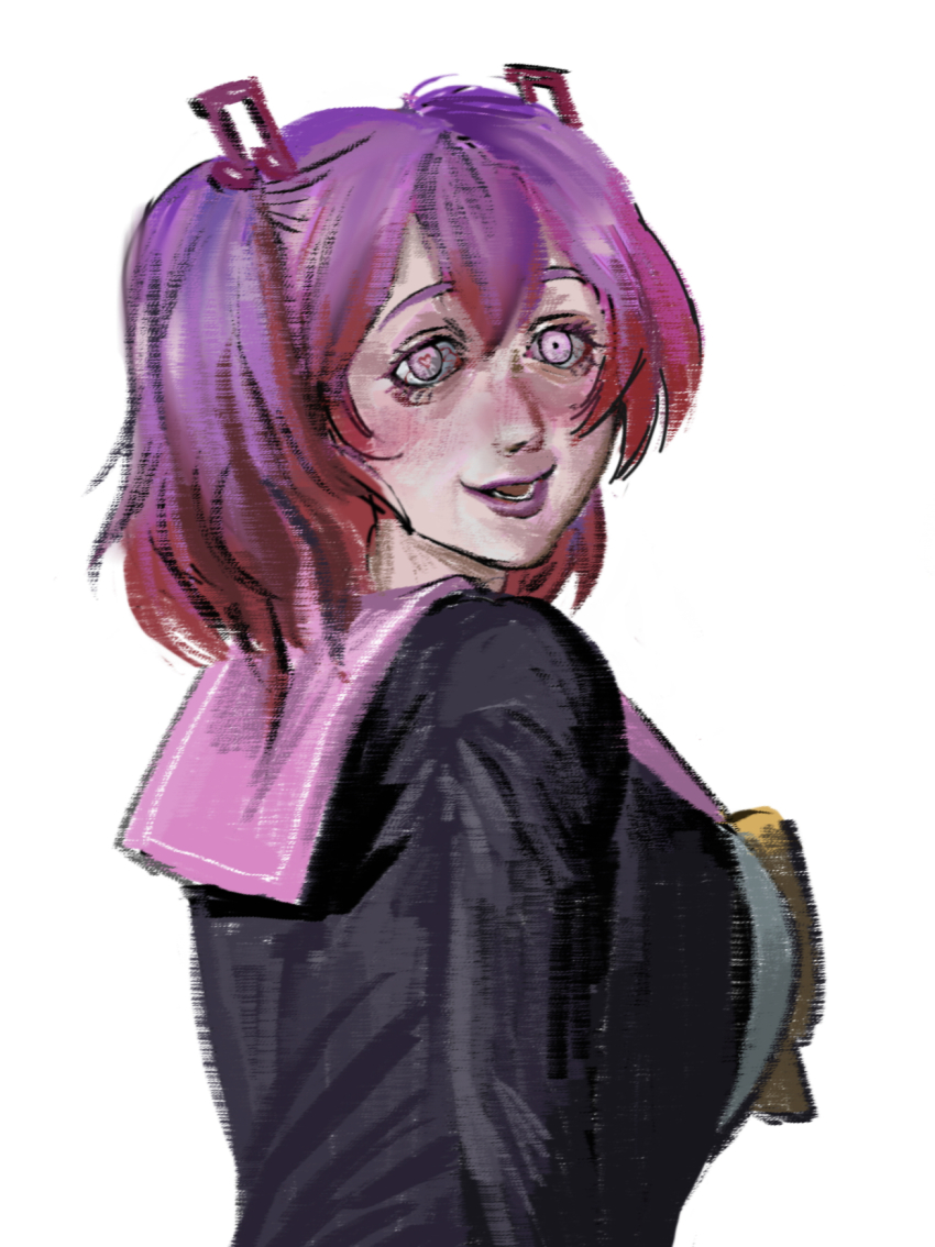 1girl, atergraham, blush, bow, danganronpa_another, fortissimo, hair_between_eyes, hair_ornament