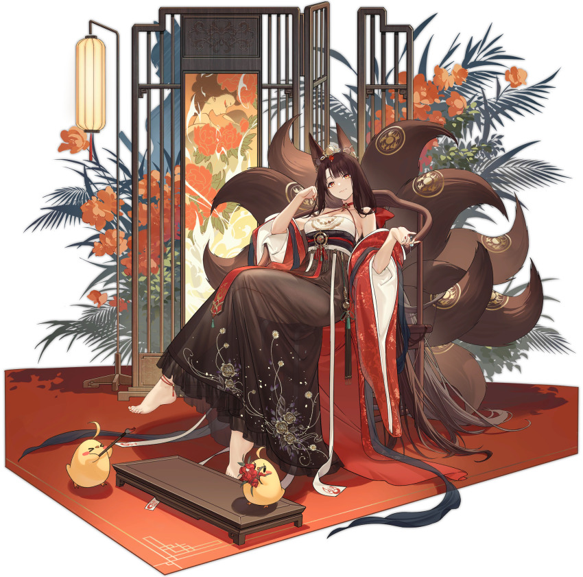 1girl, absurdly_long_hair, akagi_(azur_lane), akagi_(dawn_phoenix's_summons)_(azur_lane), animal_ears, architecture, azur_lane, bare_shoulders