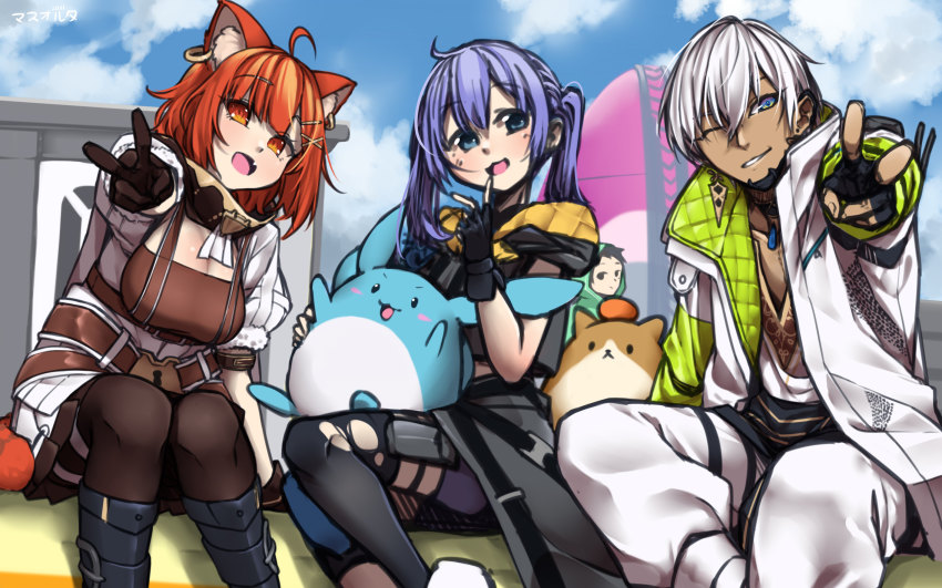 2boys, 2girls, apex_legends, black_eyes, black_gloves, black_hair, black_jacket, black_legwear