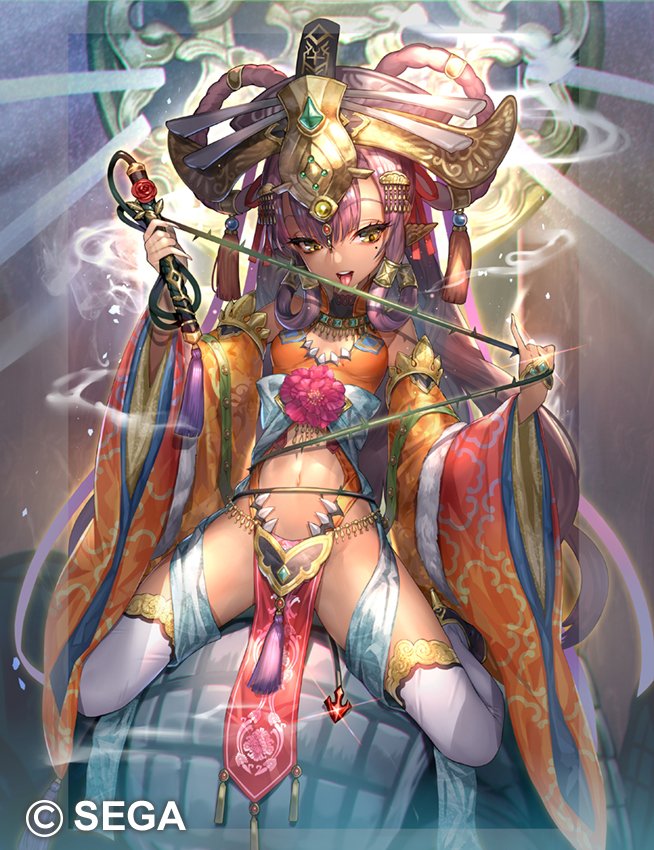 1girl, blonde_hair, character_request, clothing_cutout, company_name, copyright_notice, copyright_request, hair_ornament