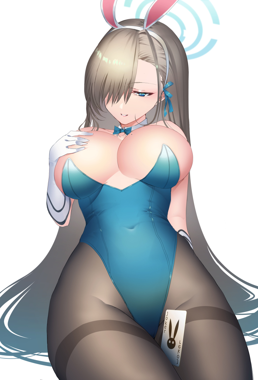 1girl, absurdres, animal_ears, arm_behind_back, asuna_(blue_archive), asuna_(bunny)_(blue_archive), bare_shoulders, blue_archive