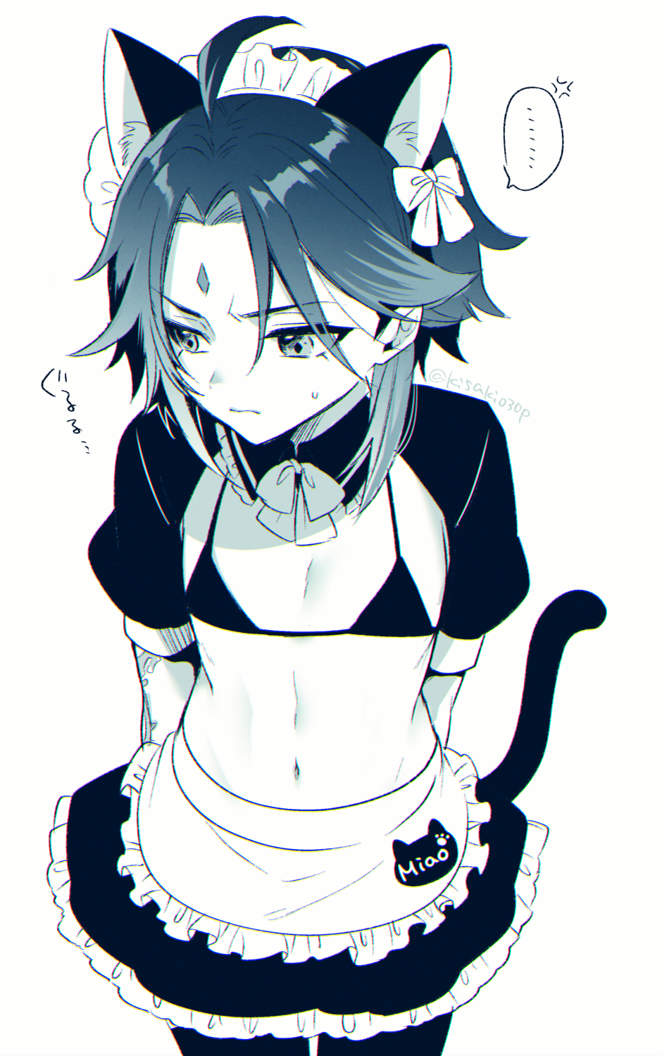 1boy, alternate_costume, animal_ears, bow, cat_ears, cat_tail, crossdressing, crossdressing_(mtf)