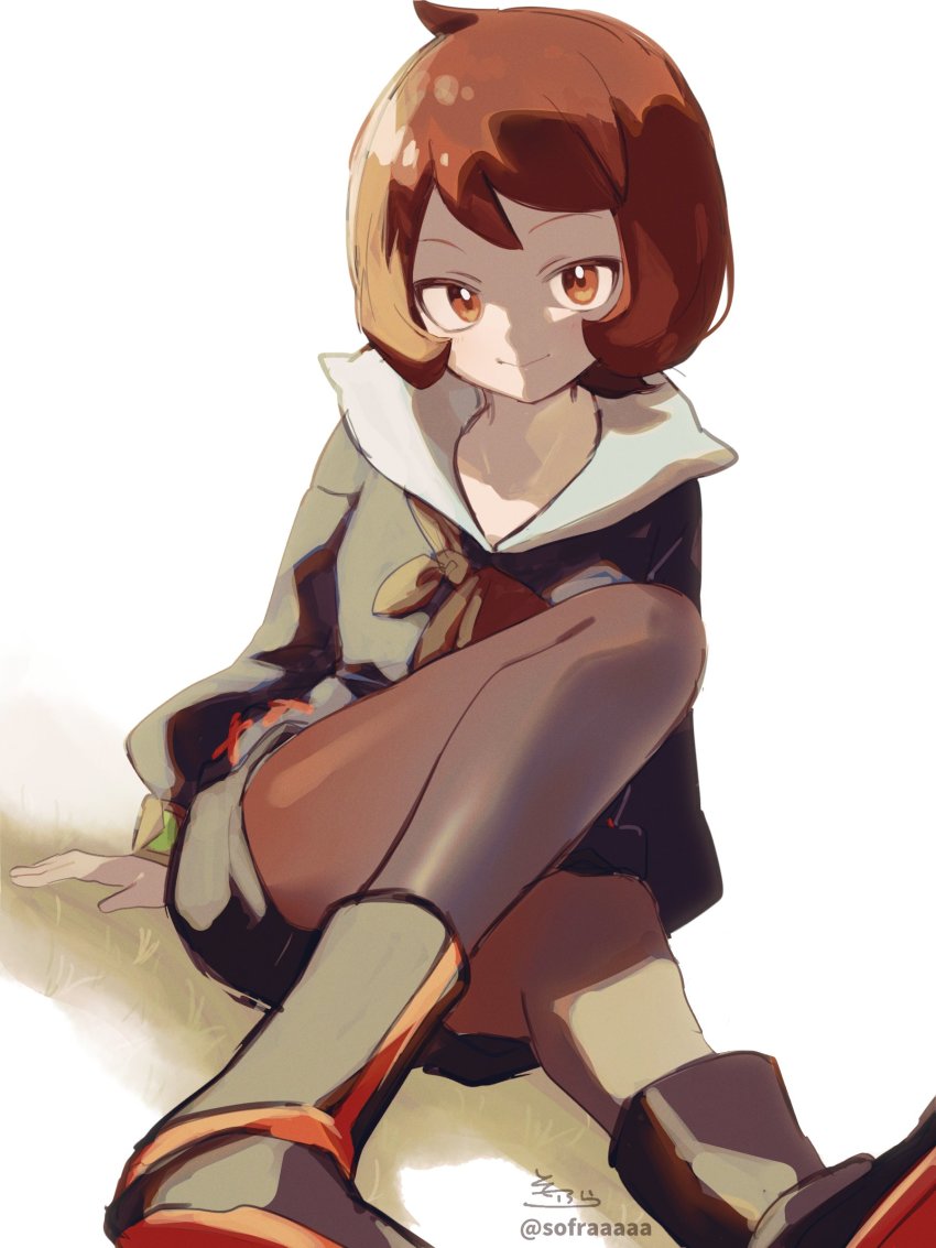 1girl, absurdres, arezu_(pokemon), black_boots, black_shirt, black_shorts, boots, brown_eyes