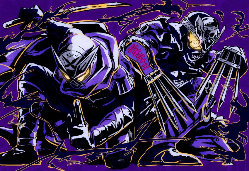 2boys, another_rider_(zi-o), another_shinobi_(zi-o), claws, dual_persona, glowing, glowing_eyes, highres