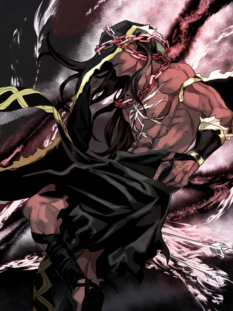 1boy, abs, alcides_(fate), armlet, black_hair, black_sandals, black_sash, bracelet