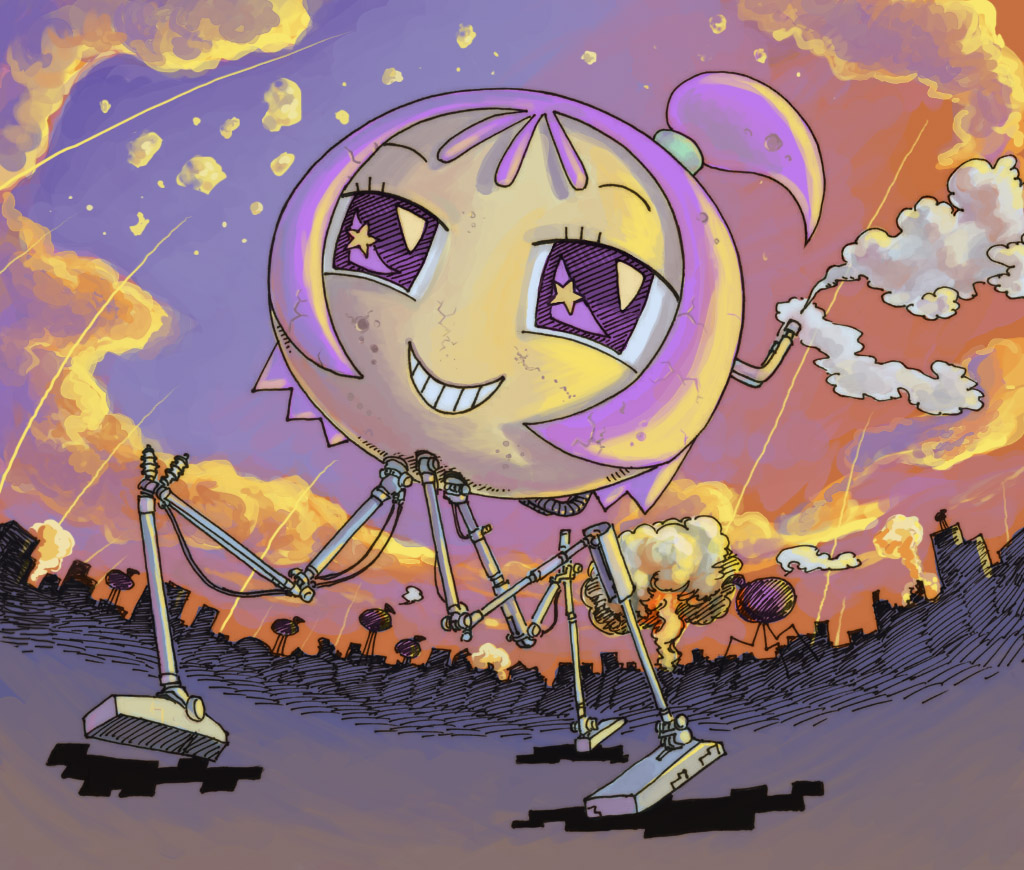 child, fisheye, mecha, mechanization, no_humans, ojamajo_doremi, robot, segawa_onpu