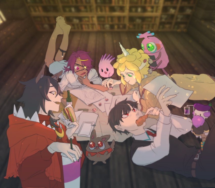 4boys, absurdres, alcohol, animal_ears, beer, black_hair, blonde_hair, carl23dd