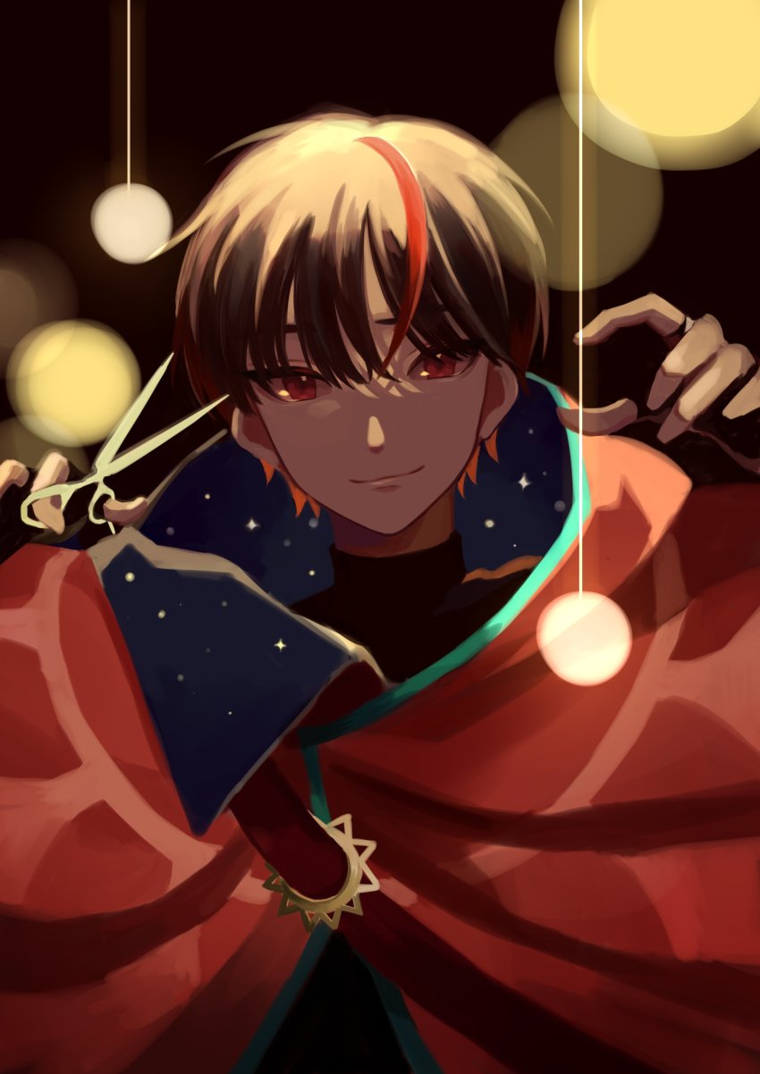 1boy, absurdres, brown_hair, cape, cloak, fumi22509, highres, himawari_nasu