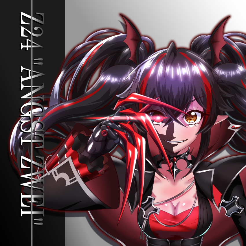 1girl, absurdres, azur_lane, bat_hair_ornament, bebii, black_dress, black_hair, breasts