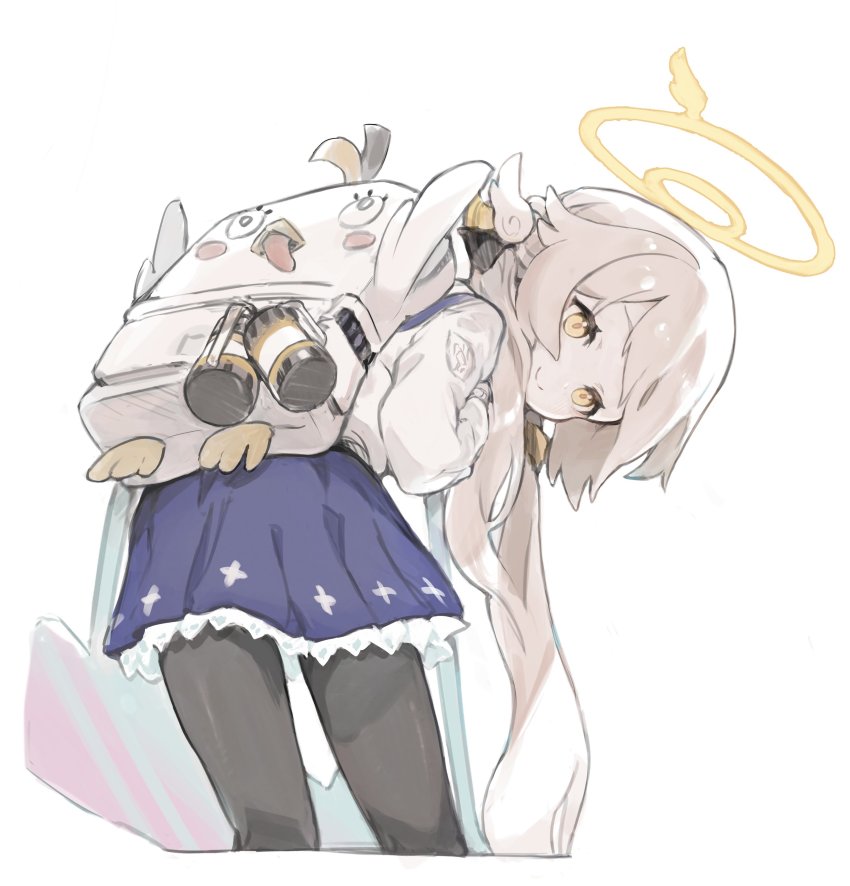 1girl, absurdres, backpack, bag, bent_over, black_pantyhose, blue_archive, blue_skirt