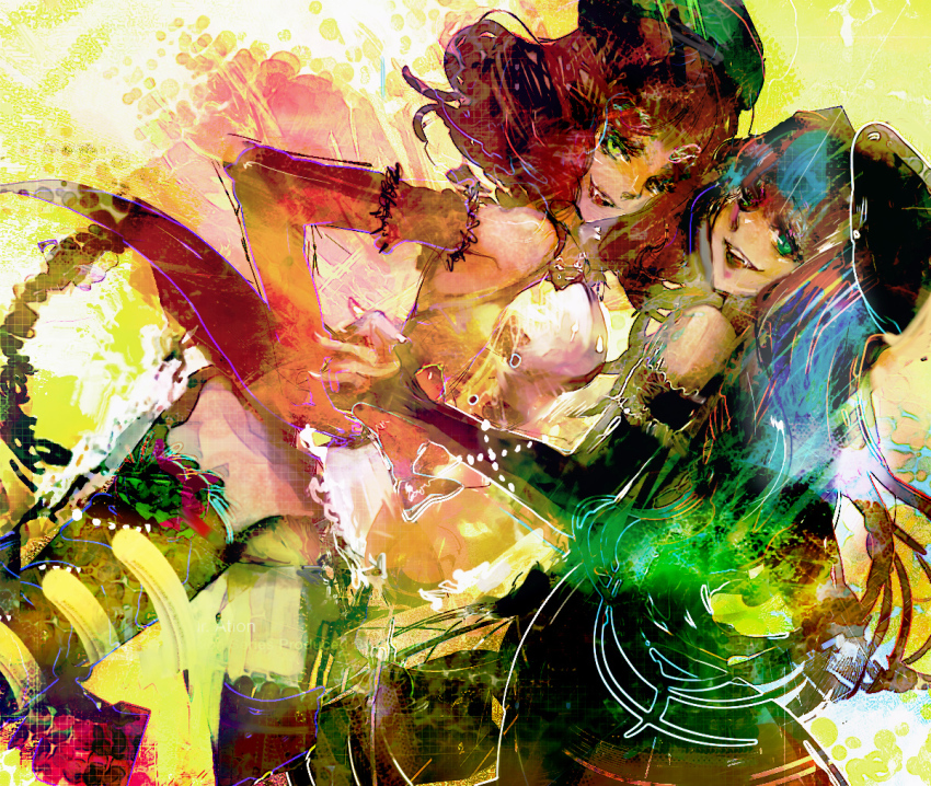 00s, 07th_expansion, asymmetrical_legwear, beret, blue_hair, crossdressing, detached_sleeves, elbow_gloves