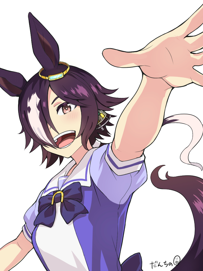 1girl, :d, animal_ears, bow, bowtie, brown_eyes, brown_hair, danchino