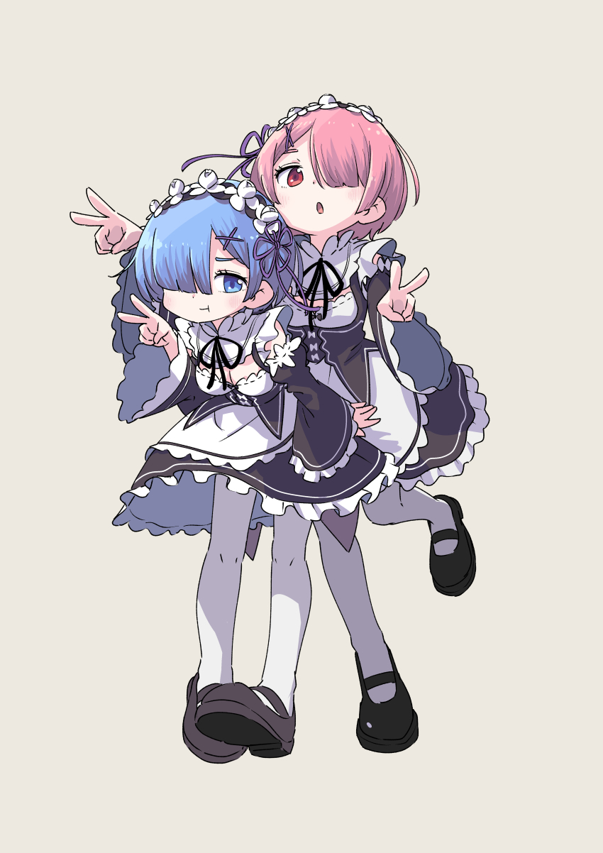 2girls, absurdres, asymmetrical_bangs, black_footwear, blue_eyes, blue_hair, blush, bow