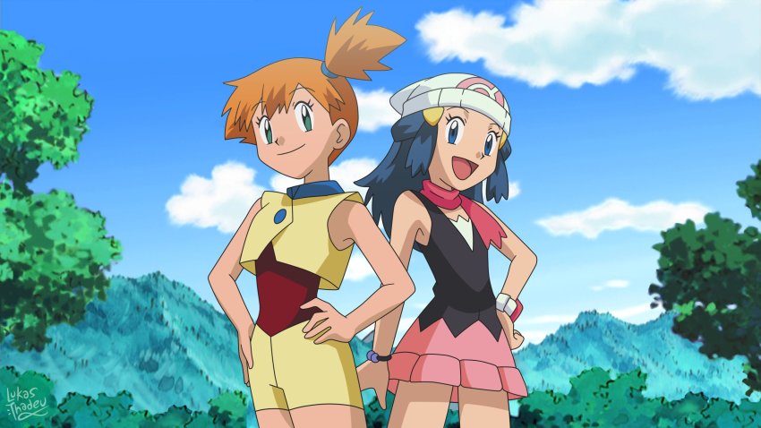 2girls, asymmetrical_hair, beanie, black_dress, blue_eyes, blue_hair, bracelet, cityscape