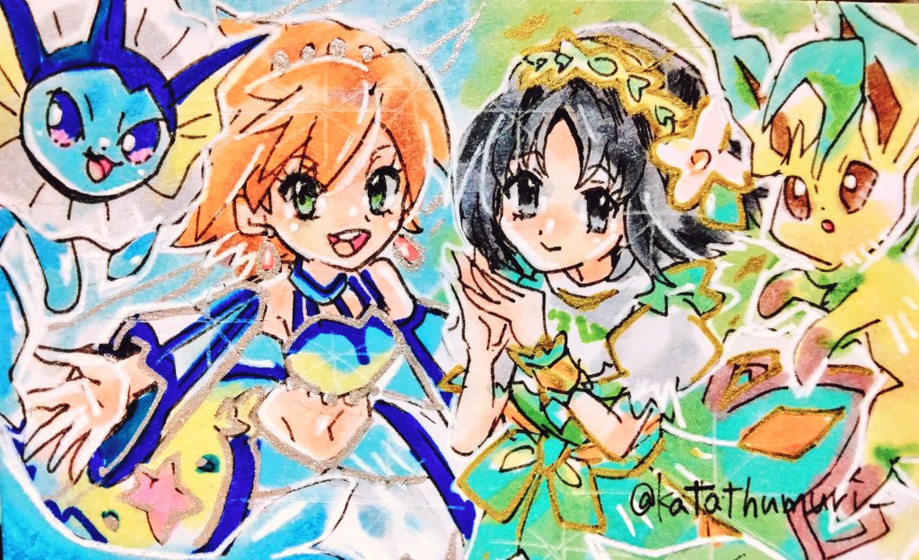 2girls, bare_shoulders, black_eyes, black_hair, detached_sleeves, earrings, erika_(pokemon), erika_(sygna_suit)_(pokemon)