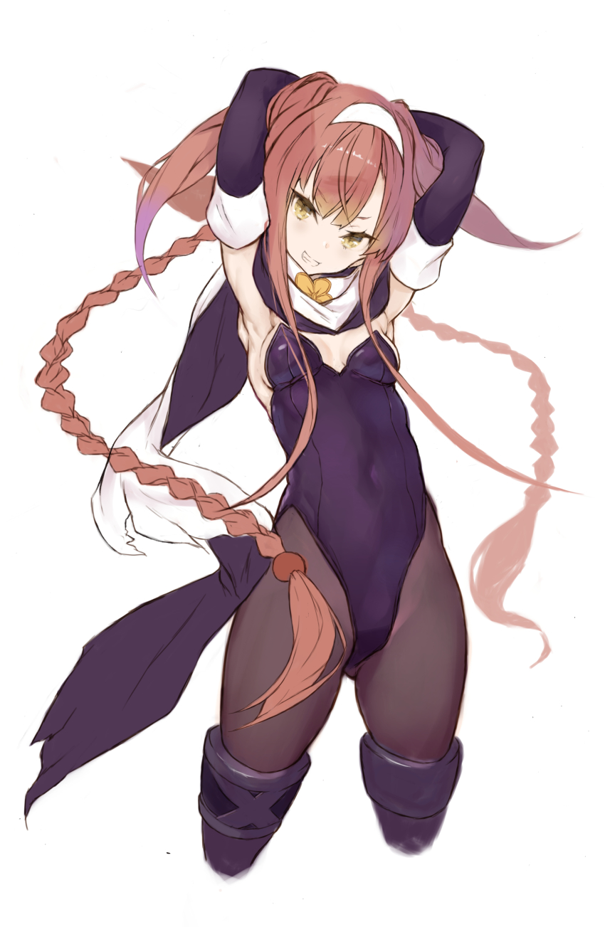 1girl, absurdres, black_gloves, black_leotard, black_pantyhose, braid, breasts, cropped_legs