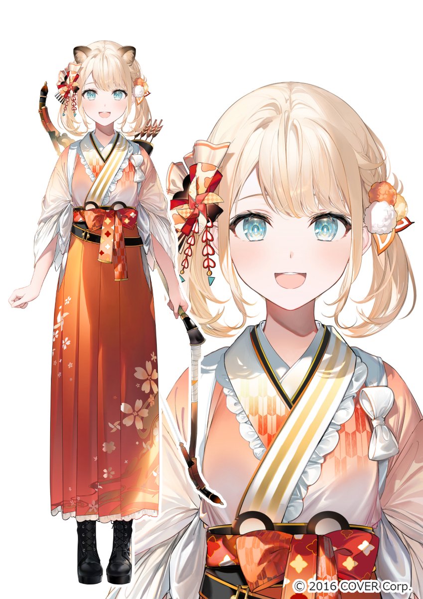 1girl, 2016, animal_ears, arms_at_sides, arrow_(projectile), blonde_hair, blue_eyes, boots