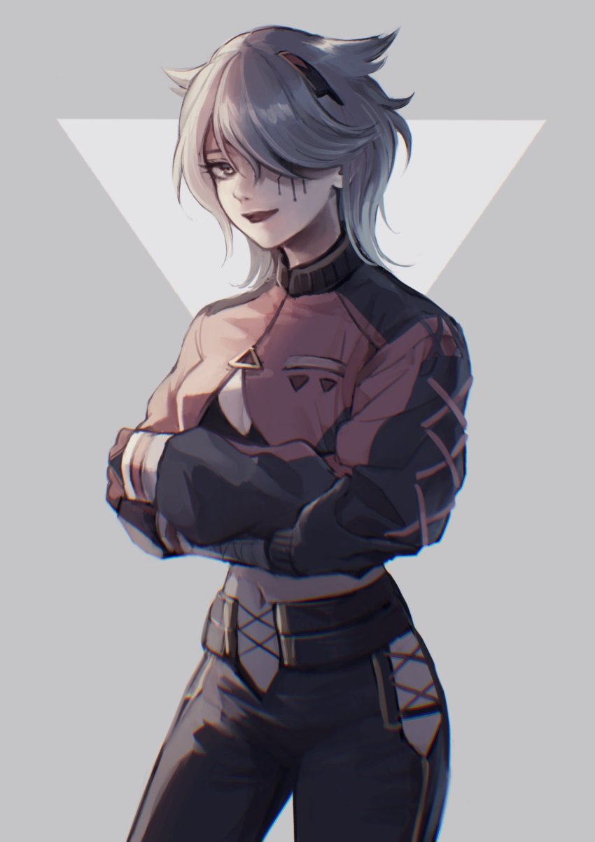 1girl, 7ppiya_(napami), black_bra, black_gloves, black_pants, borrowed_character, bra, breasts