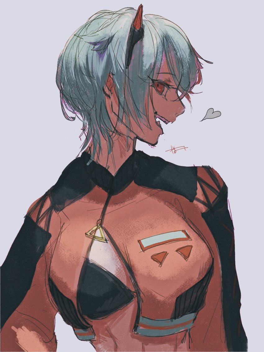 1girl, black_bra, blue_hair, bra, breasts, cropped_jacket, fangs, feles_(neko_juu)