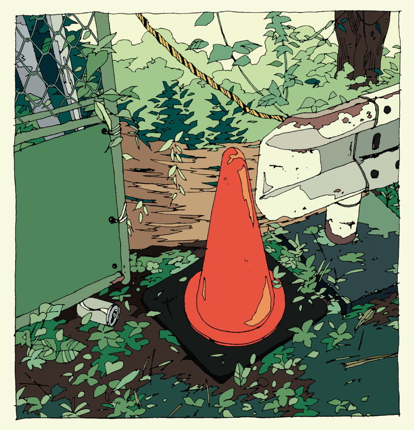 border, bush, can, chain-link_fence, commentary_request, fence, green_border, highres