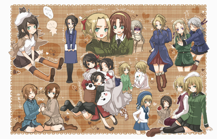 00s, 6+girls, ahoge, alternate_hair_length, alternate_hairstyle, america_(female)_(hetalia), america_(hetalia), austria_(hetalia)
