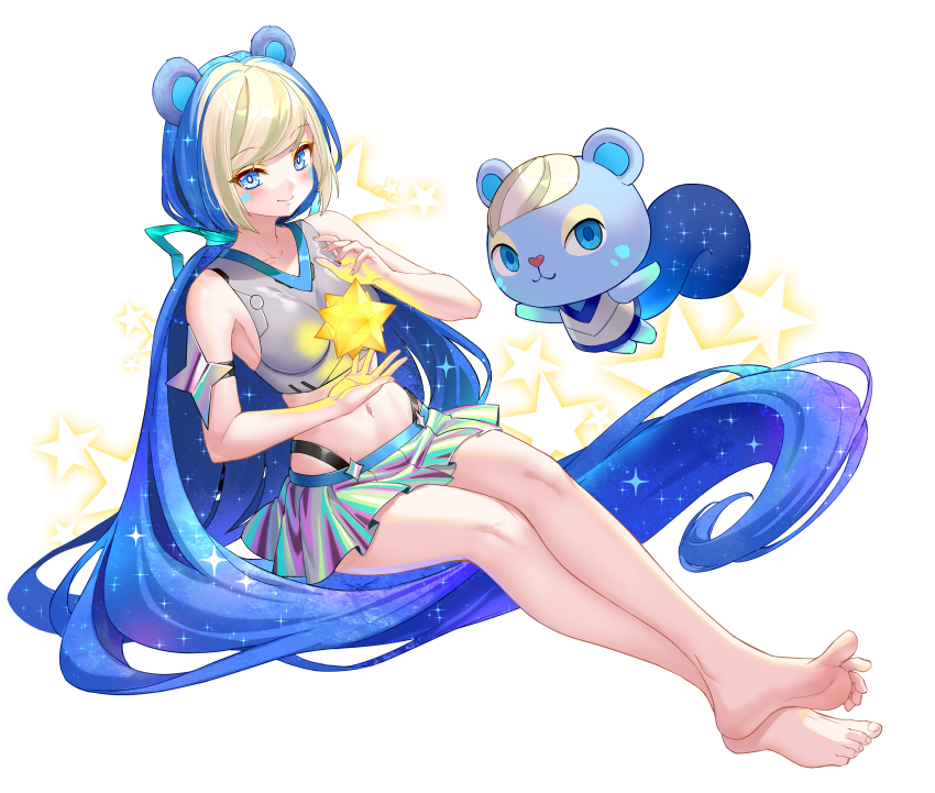 1girl, absurdres, animal_crossing, animal_crossing:_new_horizons, animal_ears, barefoot, blue_eyes, blue_hair