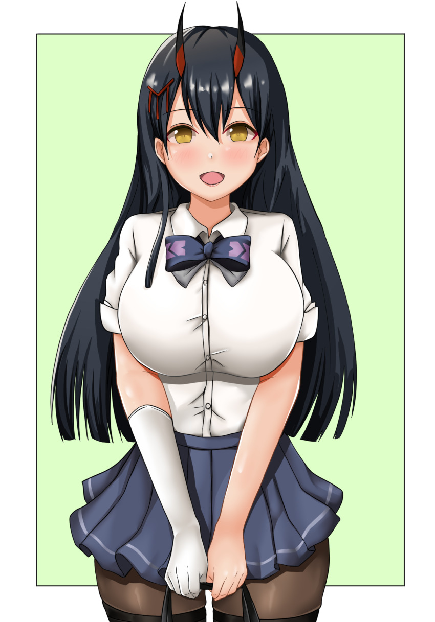 1girl, azur_lane, bad_id, bad_pixiv_id, blue_bow, blue_bowtie, blue_skirt, blush