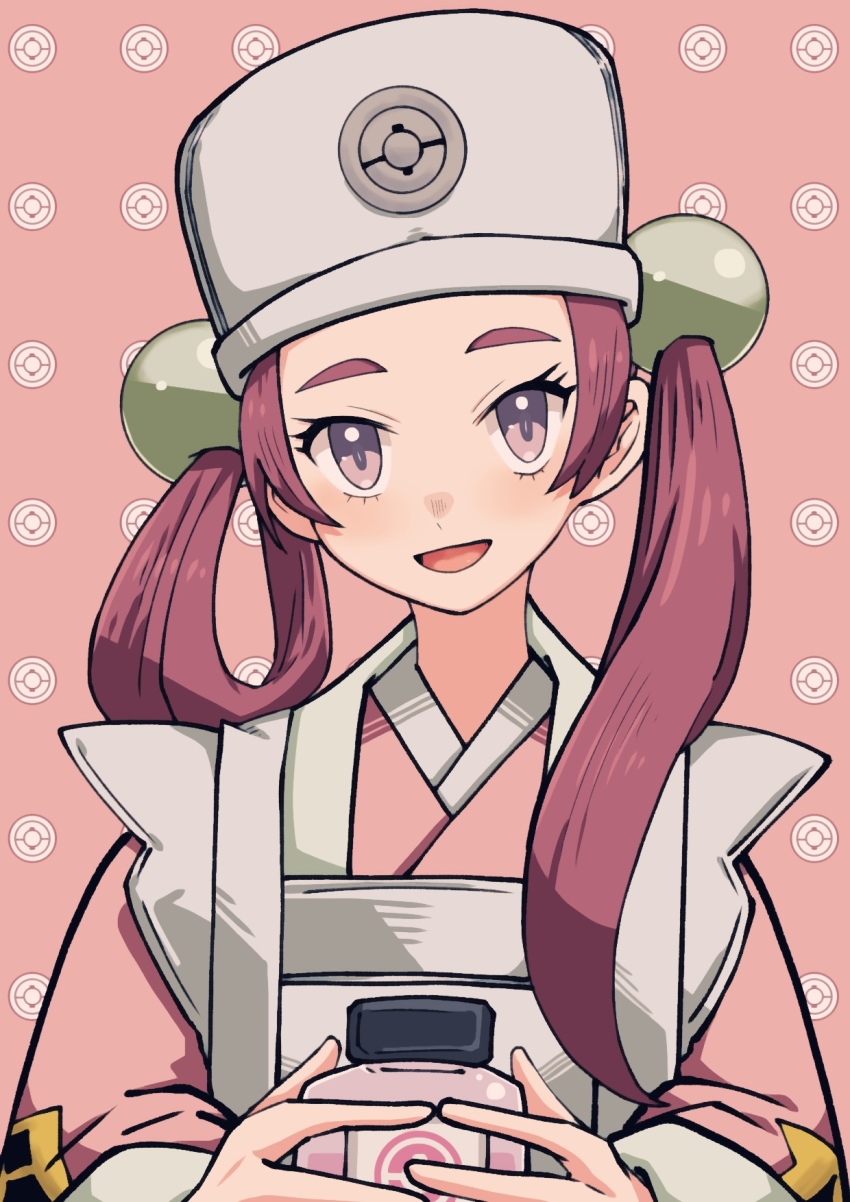 1girl, :d, apron, batchgooya, blush, bottle, commentary_request, eyelashes