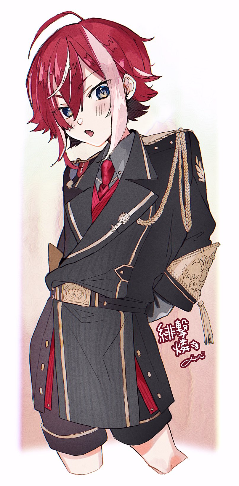 1girl, androgynous, blue_eyes, blush, higeki_rin, highres, koe_01_03, long_sleeves