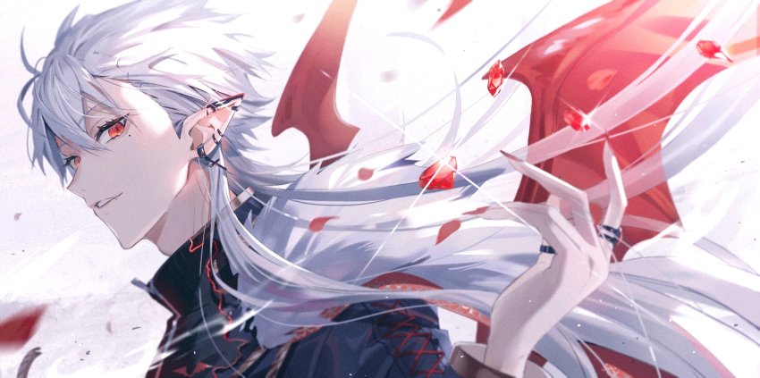 1boy, aio_desu, cross, cross_earrings, crystal, ear_piercing, earrings, fang