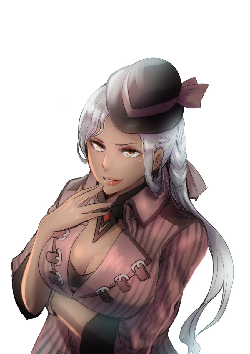 1girl, absurdres, animification, apex_legends, black_hat, bootlegger_loba, breasts, brown_eyes