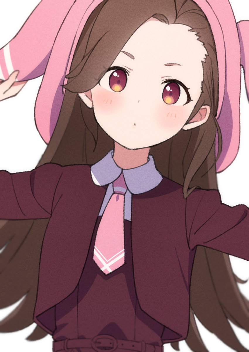 1girl, afnroll, blush, breasts, brown_hair, gems_company, highres, long_hair