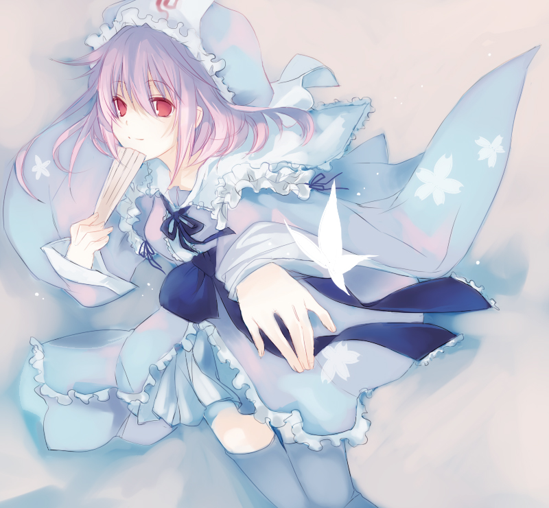 1girl, dress, female_focus, gradient_background, hat, japanese_clothes, kimono, maruko