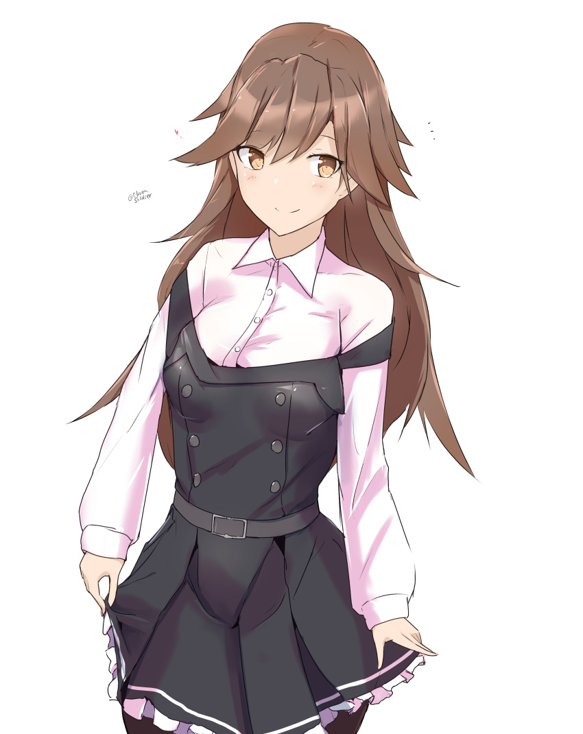1girl, absurdres, arashio_(kancolle), brown_eyes, brown_hair, clothes_lift, highres, kantai_collection