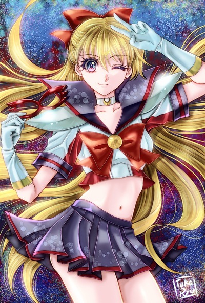 1girl, aino_minako, bishoujo_senshi_sailor_moon, blonde_hair, blue_background, blue_eyes, blue_sailor_collar, blue_skirt