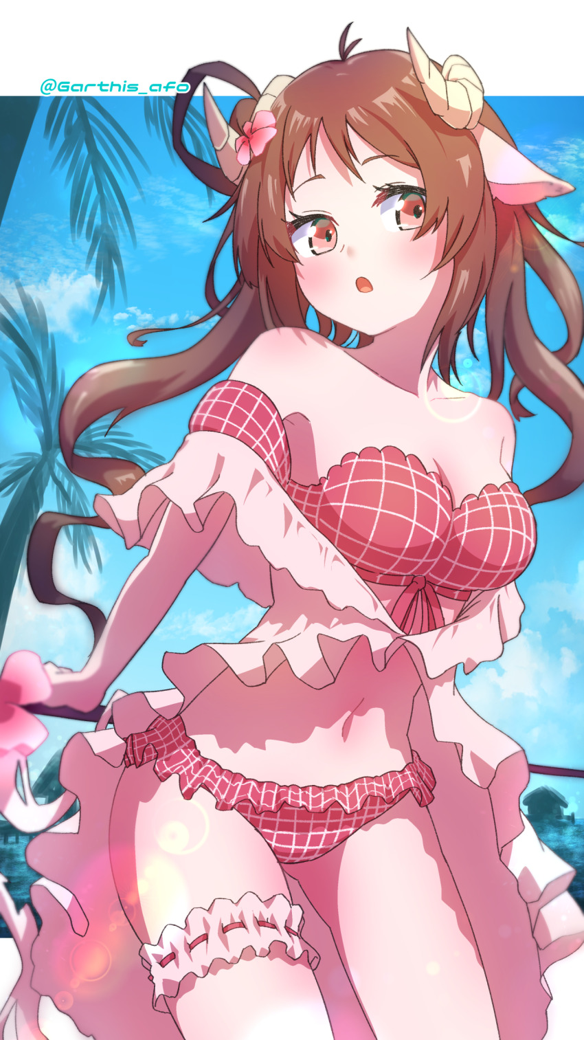 1girl, :o, a.f.o, animal_ears, antenna_hair, arknights, artist_name, bare_shoulders