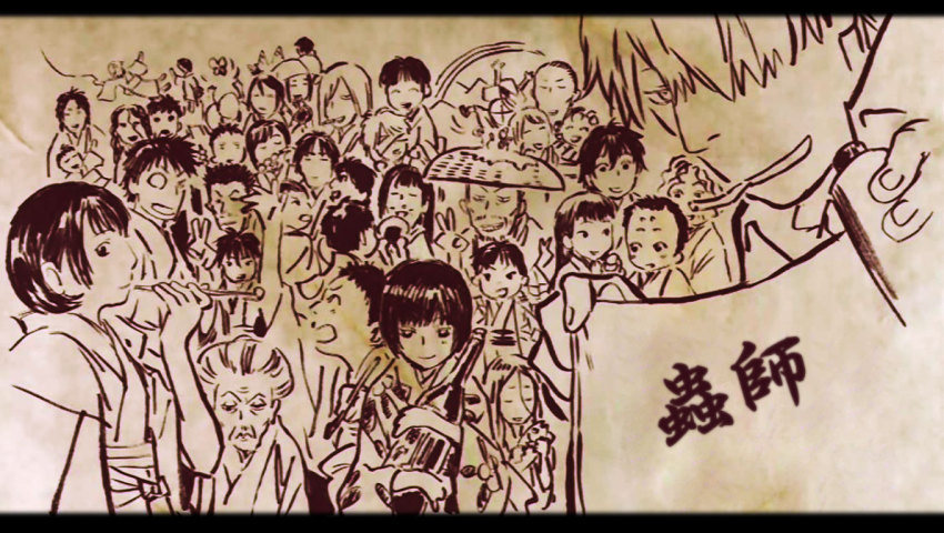 6+boys, 6+girls, adashino-sensei, akoya_(mushishi), anime_screenshot, aya_(mushishi), biki_(mushishi), brown_theme