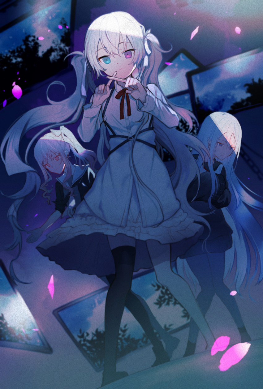 25-ji_miku, akiyama_mizuki, dark, drawing_(object), dress, hands_up, hatsune_miku, heterochromia