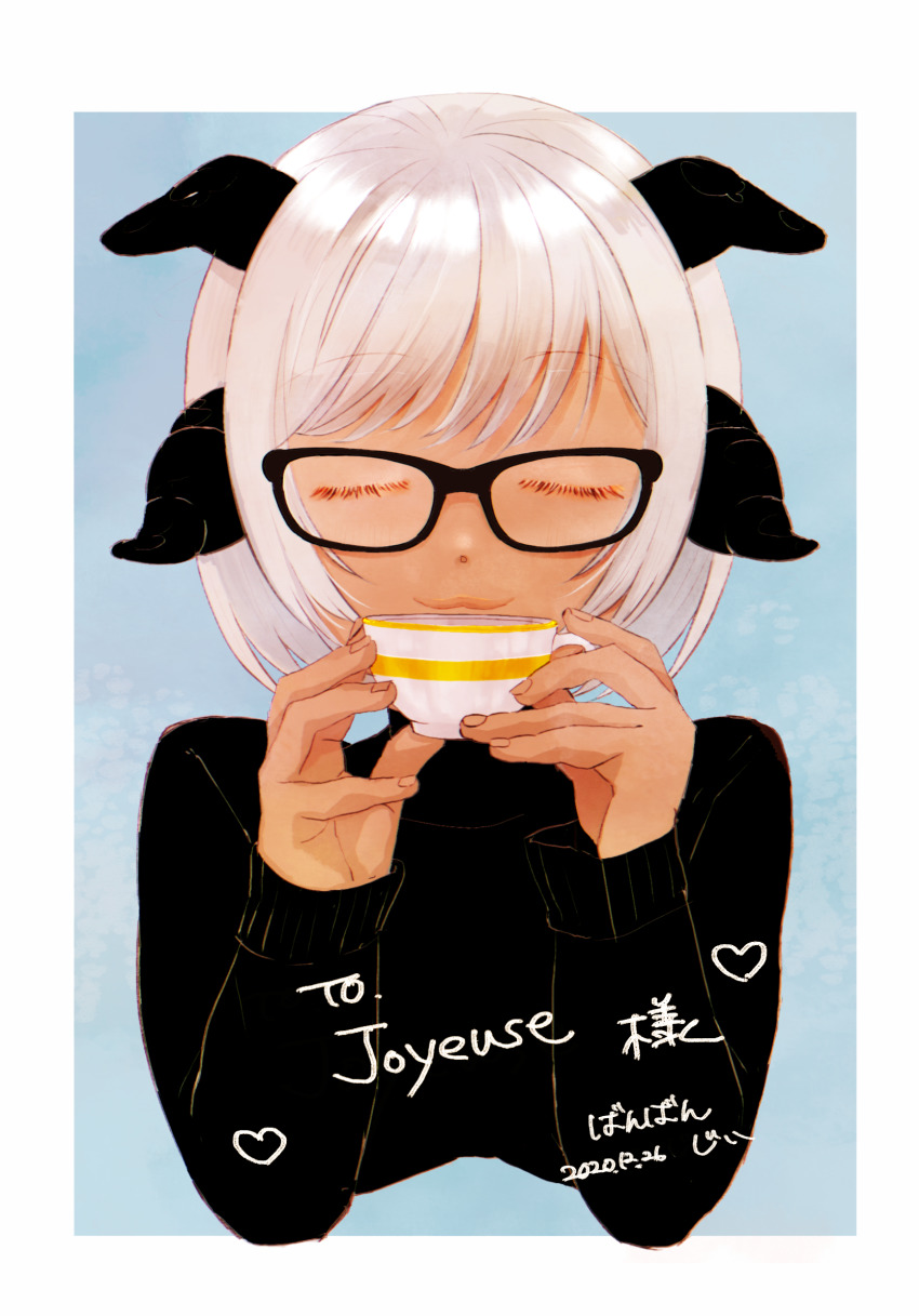 1girl, =w=, banbanjiiiiiii, coffee_mug, cup, dark-skinned_female, dark_skin, drink