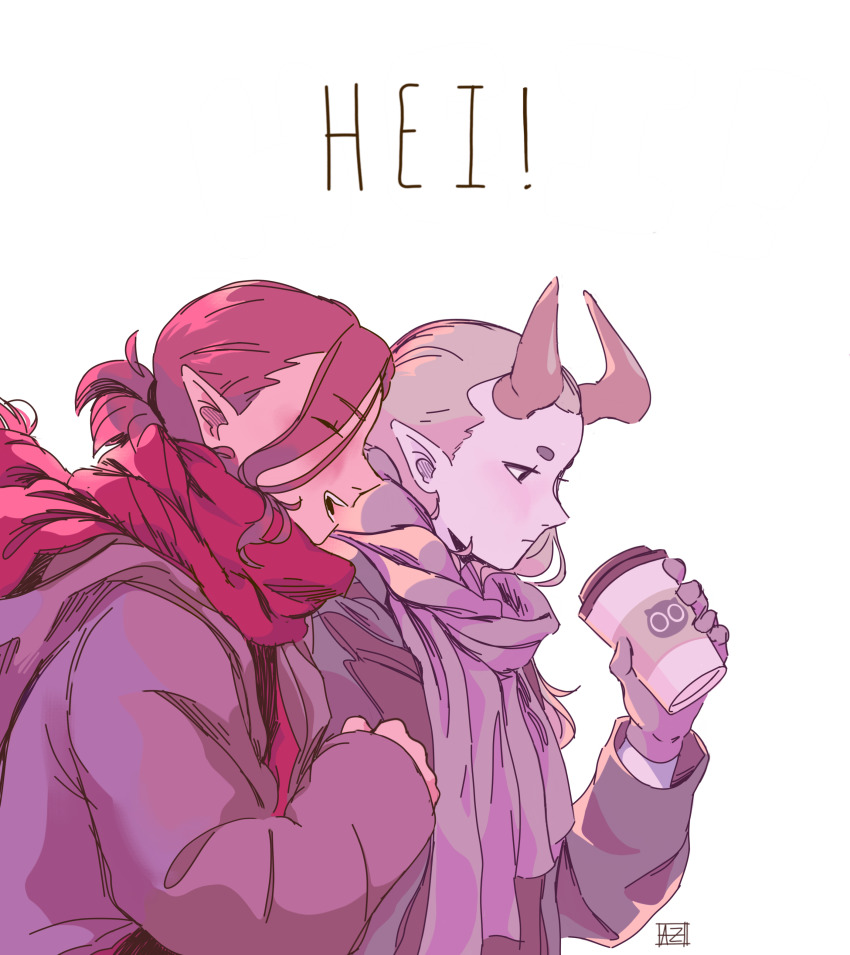 2boys, absurdres, closed_eyes, cup, expressionless, eyes_visible_through_hair, gloves, grey_gloves