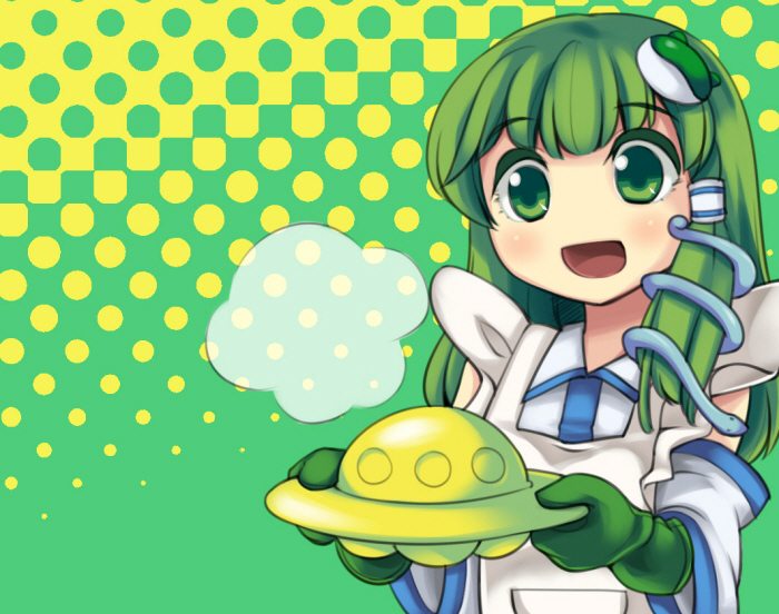 1girl, apron, bad_id, bad_pixiv_id, cutting_(mkjtl), detached_sleeves, female_focus, frog