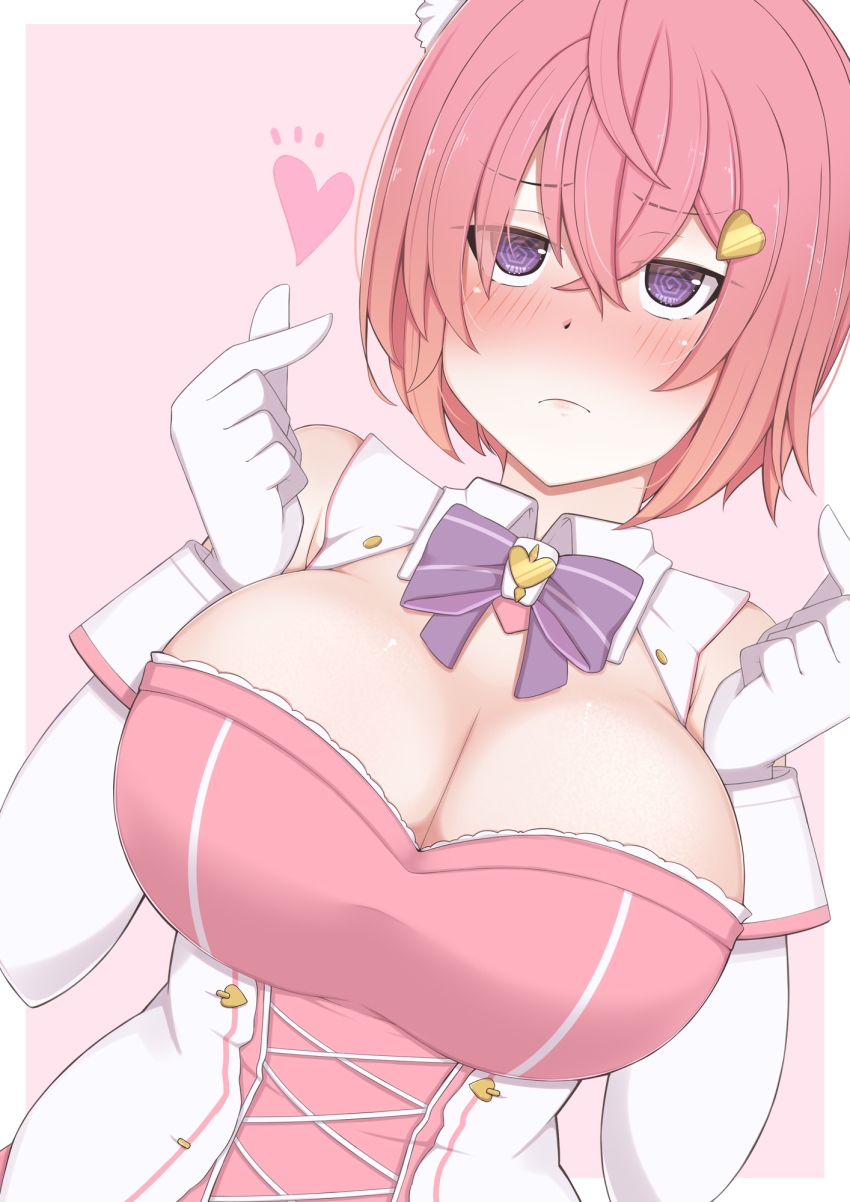 1girl, @_@, bad_id, bad_pixiv_id, bare_shoulders, blush, border, breasts