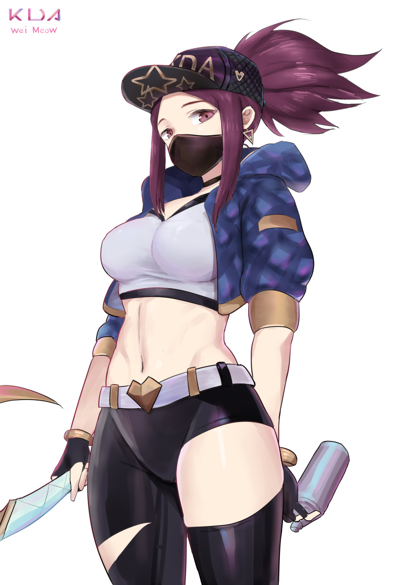 1girl, absurdres, akali, belt, black_choker, black_headwear, blue_jacket, breasts
