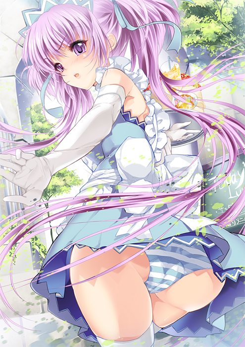 apron, bad_id, bad_pixiv_id, blush, bow, cowboy_shot, elbow_gloves, gloves