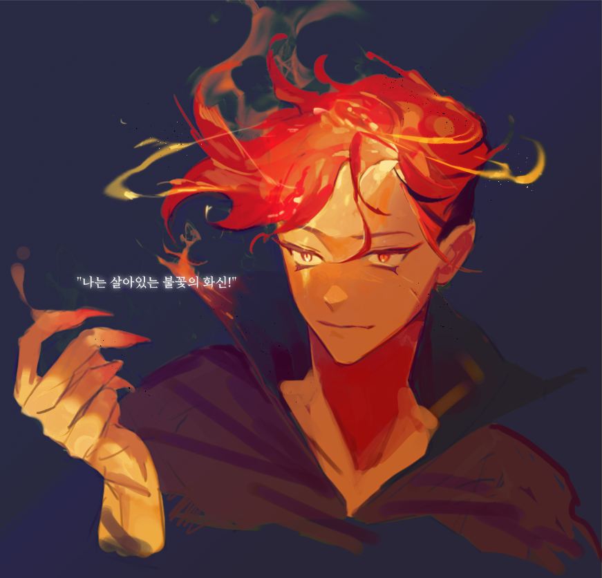 1boy, blonde_hair, cookie_run, cookie_run:_ovenbreak, cracked_skin, fiery_hair, fingernails, fire